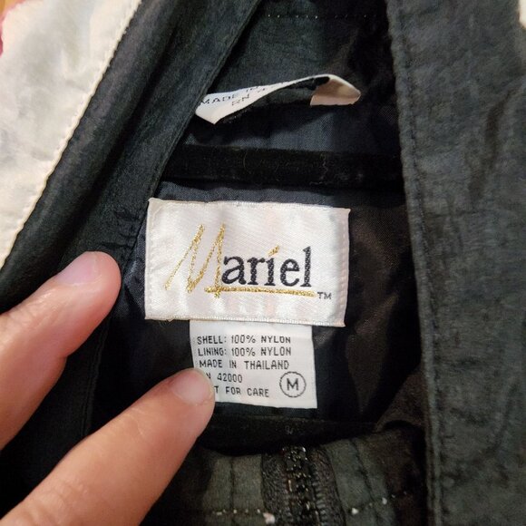 Vintage Mariel Womens Nylon Windbreaker Jacket Black With Pink & White Stripes S - Picture 3 of 3